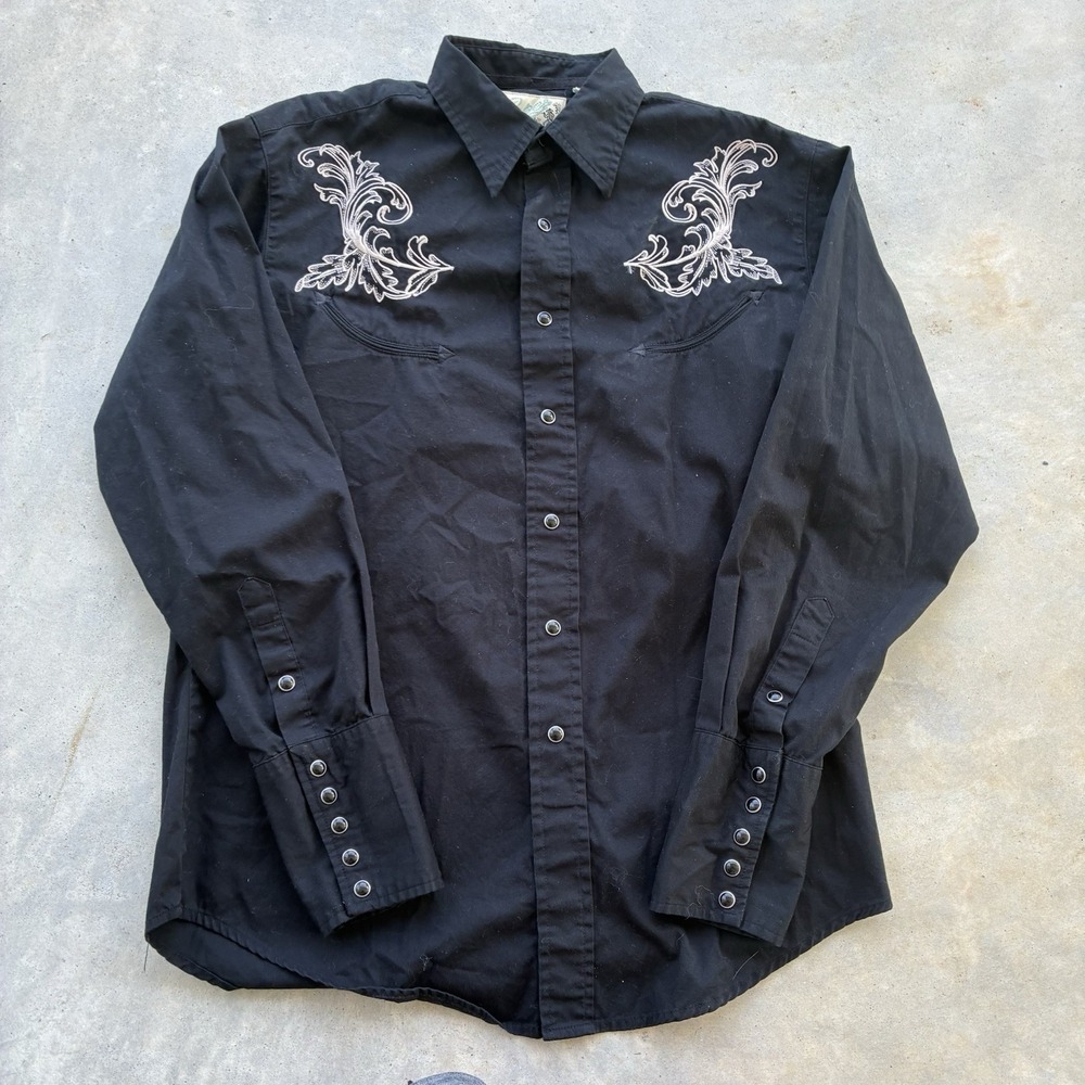 Roper Western Shirt Revolvers Size Large Pearl Snap Cowboy Rodeo Back Hit